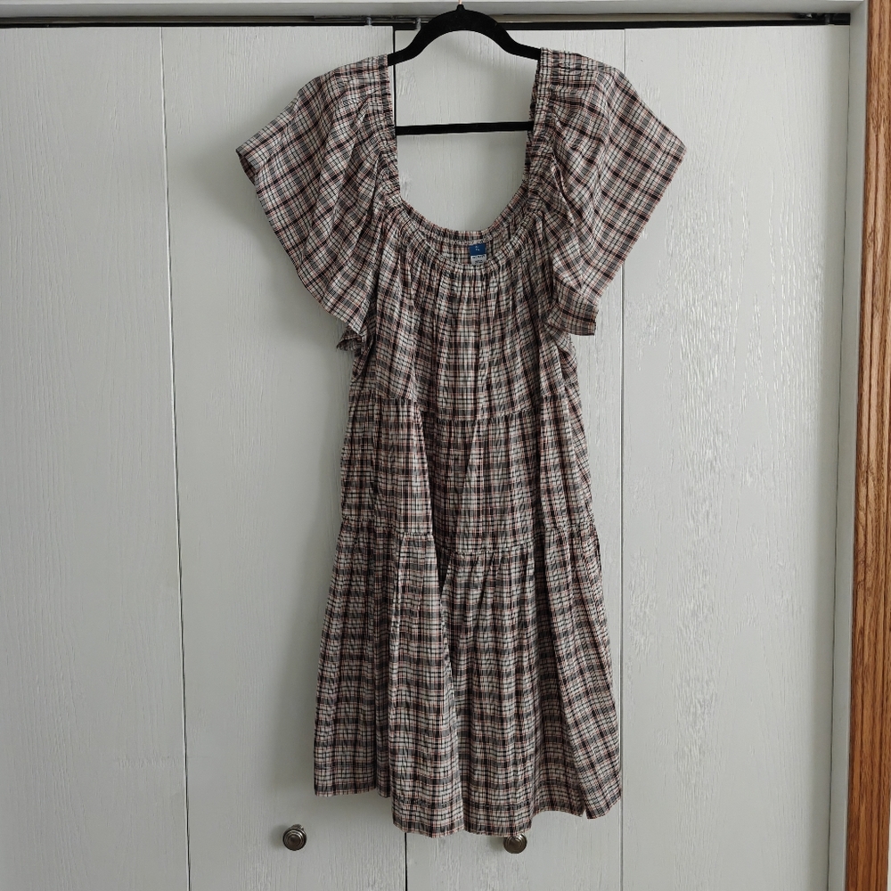 Plaid Ruffle Sleeve Dress